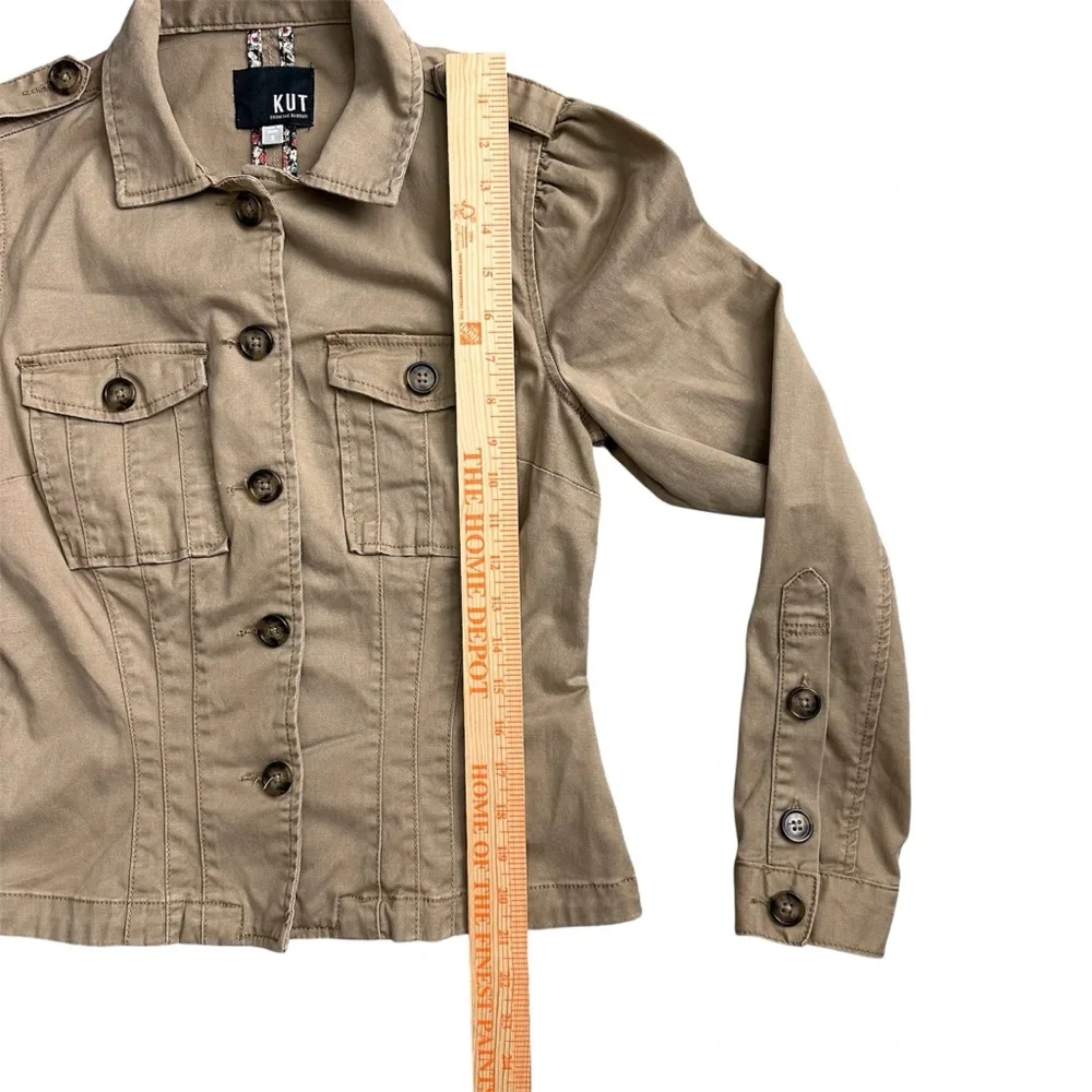 Kut From The Kloth Khaki Utility Jacket Women’s Small Button Front Cotton Blend - Picture 3 of 7